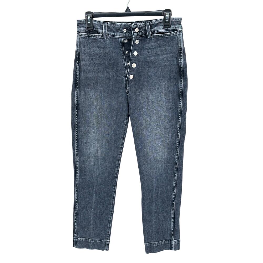 AMO Jeans Womens 29 Audrey Snap Fly Vixen Wash Denim High Rise Ankle Straight